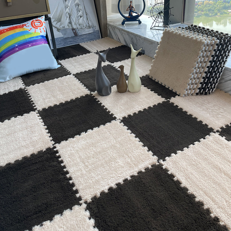 Modern Carpet Floor Tile Plush Cut Interlocking Mildew Resistant Tiles and Carpet Beige Black Clearhalo 'Carpet Tiles & Carpet Squares' 'carpet_tiles_carpet_squares' 'Flooring 'Home Improvement' 'home_improvement' 'home_improvement_carpet_tiles_carpet_squares' Walls and Ceiling' 7215923