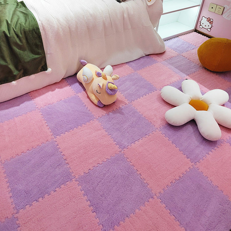 Modern Tiles and Carpet Plush Cut Interlocking Non-Skid Carpet Tiles Purple/ Pink Clearhalo 'Carpet Tiles & Carpet Squares' 'carpet_tiles_carpet_squares' 'Flooring 'Home Improvement' 'home_improvement' 'home_improvement_carpet_tiles_carpet_squares' Walls and Ceiling' 7215930