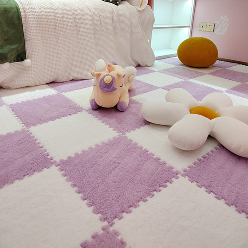 Modern Tiles and Carpet Plush Cut Interlocking Non-Skid Carpet Tiles White-Purple Clearhalo 'Carpet Tiles & Carpet Squares' 'carpet_tiles_carpet_squares' 'Flooring 'Home Improvement' 'home_improvement' 'home_improvement_carpet_tiles_carpet_squares' Walls and Ceiling' 7215937