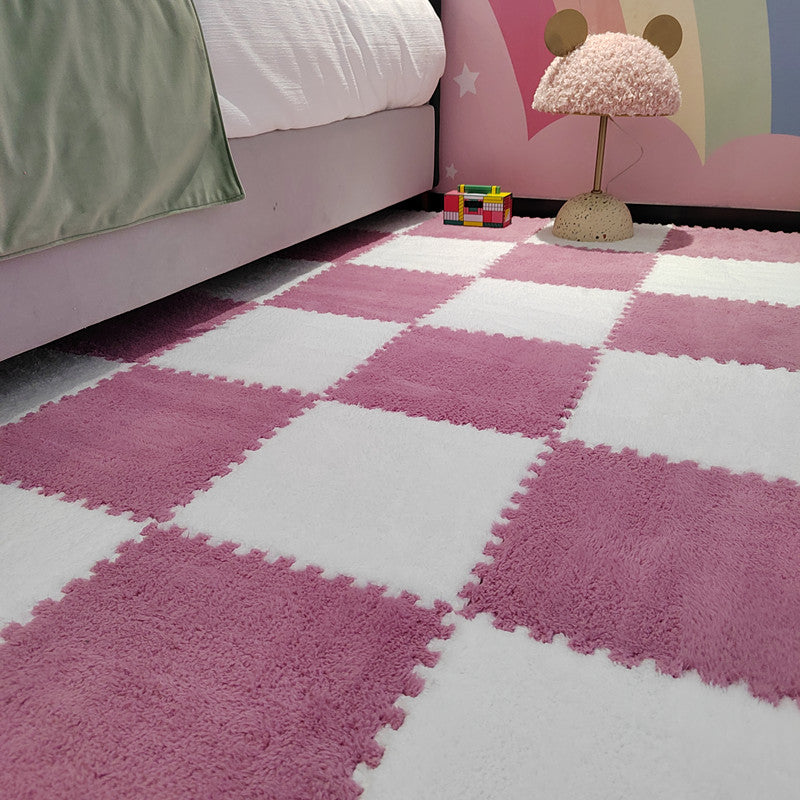 Modern Tiles and Carpet Plush Cut Interlocking Non-Skid Carpet Tiles Pink-White Clearhalo 'Carpet Tiles & Carpet Squares' 'carpet_tiles_carpet_squares' 'Flooring 'Home Improvement' 'home_improvement' 'home_improvement_carpet_tiles_carpet_squares' Walls and Ceiling' 7215948