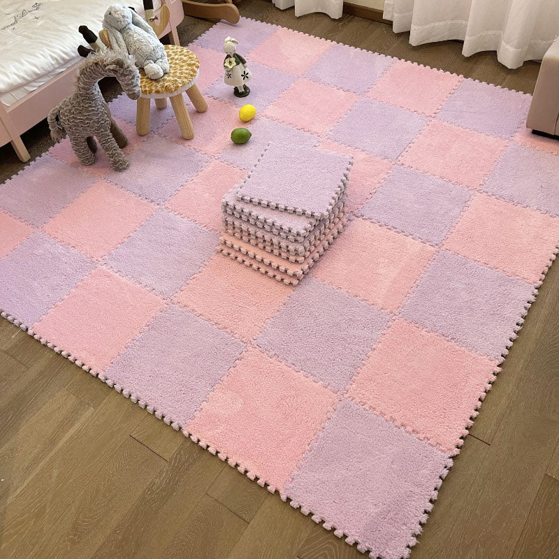 Modern Carpet Floor Tile Plush Cut Loose Lay Non-Skid Carpet Tile Purple Pink 10-Piece Set Clearhalo 'Carpet Tiles & Carpet Squares' 'carpet_tiles_carpet_squares' 'Flooring 'Home Improvement' 'home_improvement' 'home_improvement_carpet_tiles_carpet_squares' Walls and Ceiling' 7215958