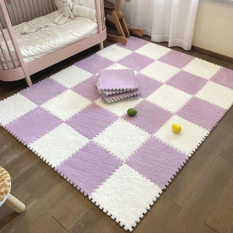 Modern Carpet Floor Tile Plush Cut Loose Lay Non-Skid Carpet Tile White-Purple 10-Piece Set Clearhalo 'Carpet Tiles & Carpet Squares' 'carpet_tiles_carpet_squares' 'Flooring 'Home Improvement' 'home_improvement' 'home_improvement_carpet_tiles_carpet_squares' Walls and Ceiling' 7215962
