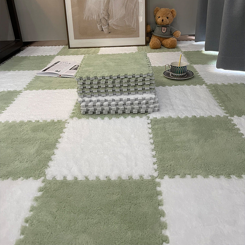 Modern Carpet Floor Tile Plush Cut Loose Lay Non-Skid Carpet Tile White-Green 10-Piece Set Clearhalo 'Carpet Tiles & Carpet Squares' 'carpet_tiles_carpet_squares' 'Flooring 'Home Improvement' 'home_improvement' 'home_improvement_carpet_tiles_carpet_squares' Walls and Ceiling' 7215966