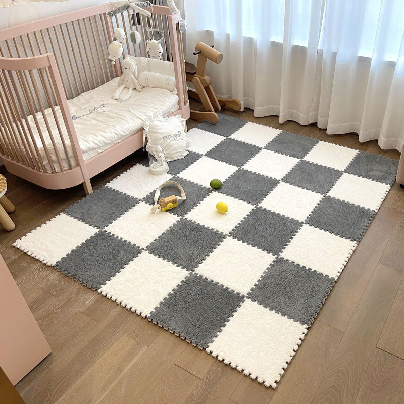 Modern Carpet Floor Tile Plush Cut Loose Lay Non-Skid Carpet Tile White-Gray 10-Piece Set Clearhalo 'Carpet Tiles & Carpet Squares' 'carpet_tiles_carpet_squares' 'Flooring 'Home Improvement' 'home_improvement' 'home_improvement_carpet_tiles_carpet_squares' Walls and Ceiling' 7215968