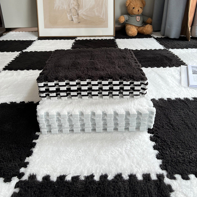 Modern Carpet Floor Tile Plush Cut Loose Lay Non-Skid Carpet Tile White-Black 10-Piece Set Clearhalo 'Carpet Tiles & Carpet Squares' 'carpet_tiles_carpet_squares' 'Flooring 'Home Improvement' 'home_improvement' 'home_improvement_carpet_tiles_carpet_squares' Walls and Ceiling' 7215970