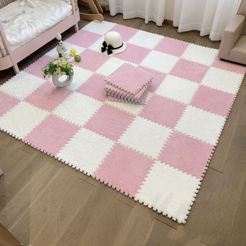 Modern Carpet Floor Tile Plush Cut Loose Lay Non-Skid Carpet Tile White-Pink 10-Piece Set Clearhalo 'Carpet Tiles & Carpet Squares' 'carpet_tiles_carpet_squares' 'Flooring 'Home Improvement' 'home_improvement' 'home_improvement_carpet_tiles_carpet_squares' Walls and Ceiling' 7215972