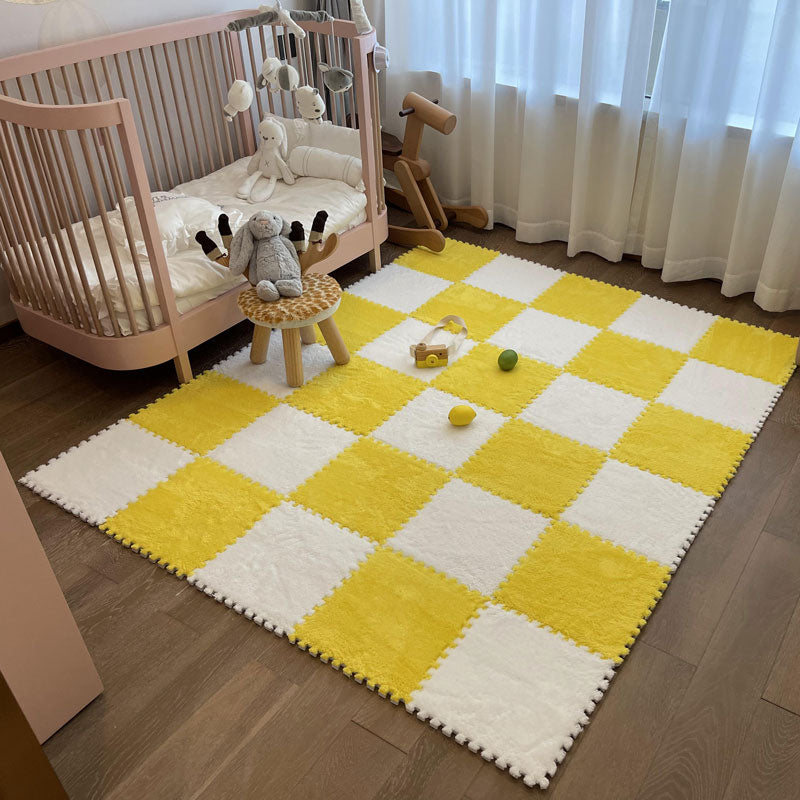 Modern Carpet Floor Tile Plush Cut Loose Lay Non-Skid Carpet Tile White-Yellow 10-Piece Set Clearhalo 'Carpet Tiles & Carpet Squares' 'carpet_tiles_carpet_squares' 'Flooring 'Home Improvement' 'home_improvement' 'home_improvement_carpet_tiles_carpet_squares' Walls and Ceiling' 7215973