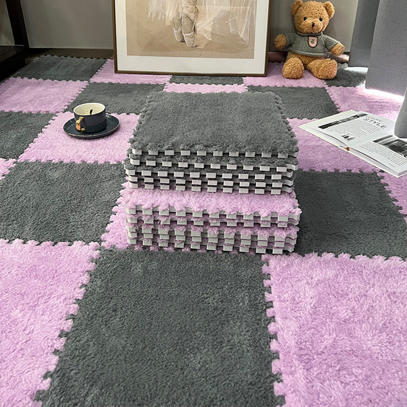Modern Carpet Floor Tile Plush Cut Loose Lay Non-Skid Carpet Tile Gray/ Purple 10-Piece Set Clearhalo 'Carpet Tiles & Carpet Squares' 'carpet_tiles_carpet_squares' 'Flooring 'Home Improvement' 'home_improvement' 'home_improvement_carpet_tiles_carpet_squares' Walls and Ceiling' 7215977