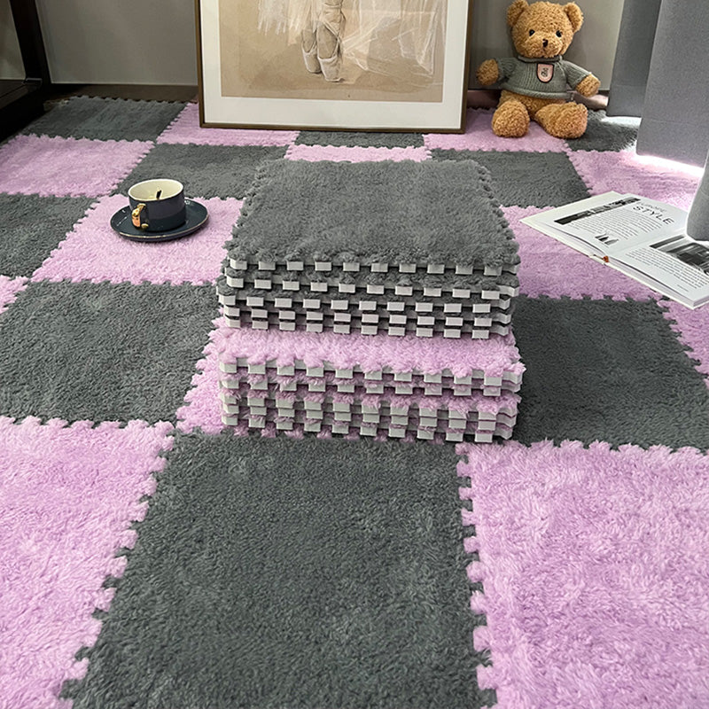 Modern Carpet Floor Tile Plush Cut Loose Lay Non-Skid Carpet Tile Gray Purple 10-Piece Set Clearhalo 'Carpet Tiles & Carpet Squares' 'carpet_tiles_carpet_squares' 'Flooring 'Home Improvement' 'home_improvement' 'home_improvement_carpet_tiles_carpet_squares' Walls and Ceiling' 7215977