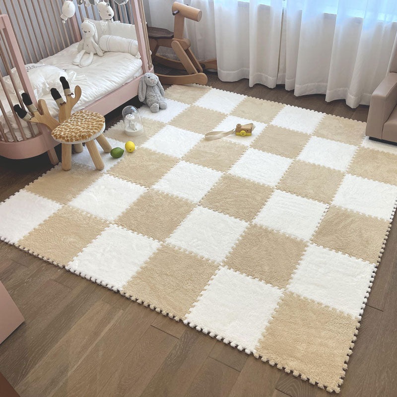 Modern Carpet Floor Tile Plush Cut Loose Lay Non-Skid Carpet Tile Khaki-White 10-Piece Set Clearhalo 'Carpet Tiles & Carpet Squares' 'carpet_tiles_carpet_squares' 'Flooring 'Home Improvement' 'home_improvement' 'home_improvement_carpet_tiles_carpet_squares' Walls and Ceiling' 7215979