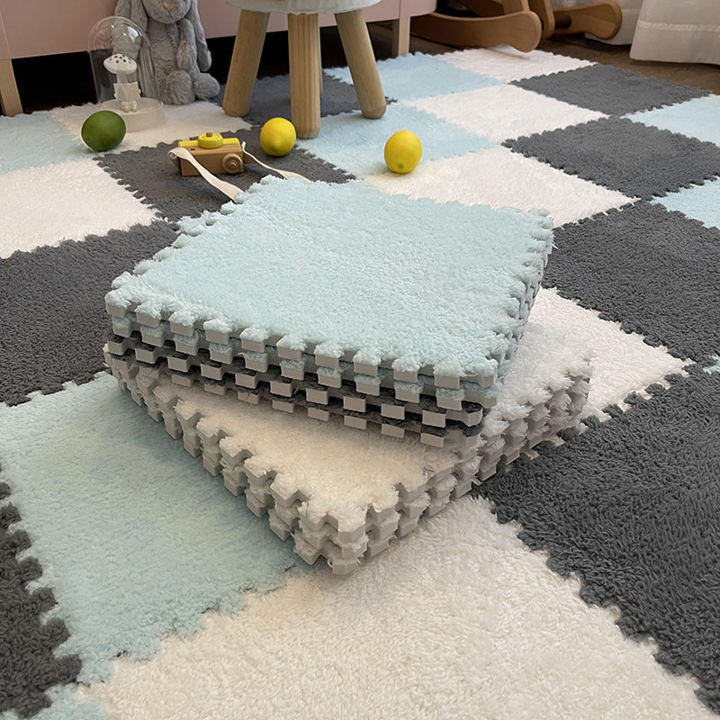 Modern Carpet Floor Tile Plush Cut Loose Lay Non-Skid Carpet Tile Light Blue-Grey 10-Piece Set Clearhalo 'Carpet Tiles & Carpet Squares' 'carpet_tiles_carpet_squares' 'Flooring 'Home Improvement' 'home_improvement' 'home_improvement_carpet_tiles_carpet_squares' Walls and Ceiling' 7215983