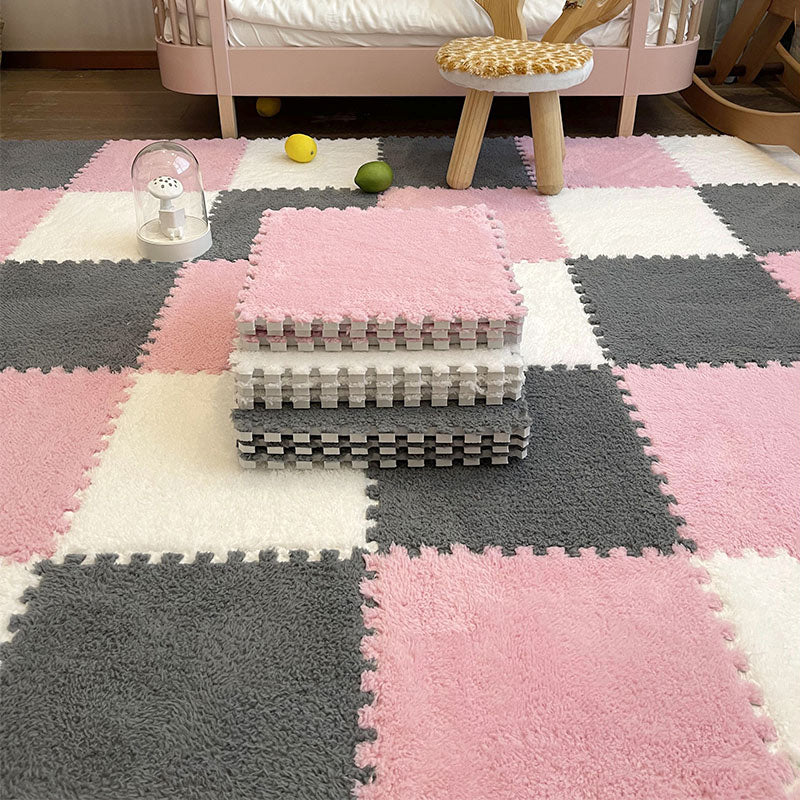 Modern Carpet Floor Tile Plush Cut Loose Lay Non-Skid Carpet Tile Pink Gray White 10-Piece Set Clearhalo 'Carpet Tiles & Carpet Squares' 'carpet_tiles_carpet_squares' 'Flooring 'Home Improvement' 'home_improvement' 'home_improvement_carpet_tiles_carpet_squares' Walls and Ceiling' 7215984