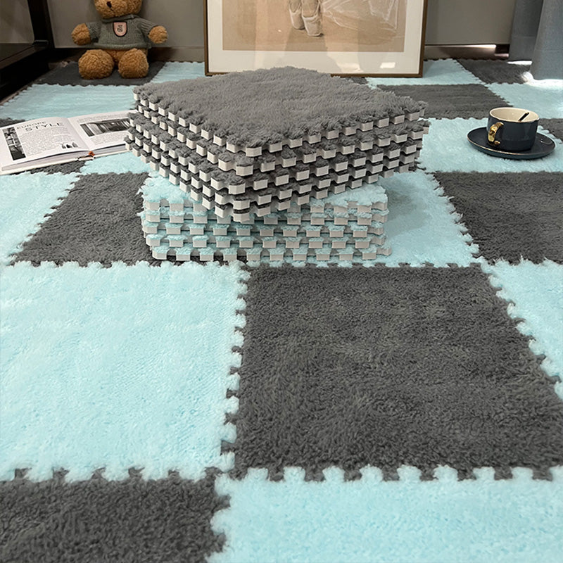 Modern Carpet Floor Tile Plush Cut Loose Lay Non-Skid Carpet Tile Gray/ Light Blue 10-Piece Set Clearhalo 'Carpet Tiles & Carpet Squares' 'carpet_tiles_carpet_squares' 'Flooring 'Home Improvement' 'home_improvement' 'home_improvement_carpet_tiles_carpet_squares' Walls and Ceiling' 7215985