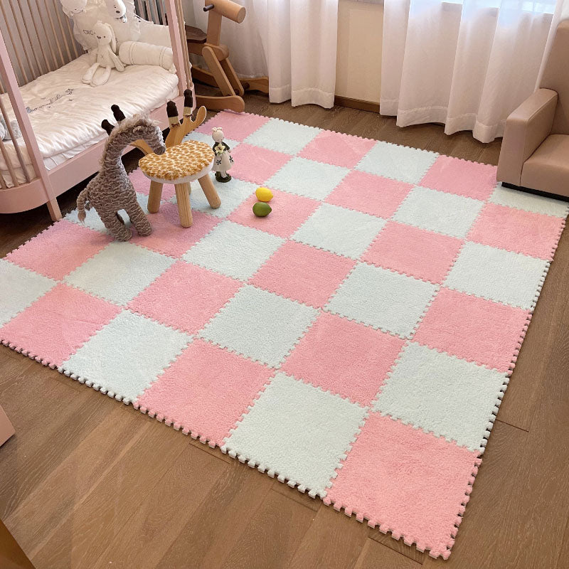 Modern Carpet Floor Tile Plush Cut Loose Lay Non-Skid Carpet Tile White Pink 10-Piece Set Clearhalo 'Carpet Tiles & Carpet Squares' 'carpet_tiles_carpet_squares' 'Flooring 'Home Improvement' 'home_improvement' 'home_improvement_carpet_tiles_carpet_squares' Walls and Ceiling' 7215987