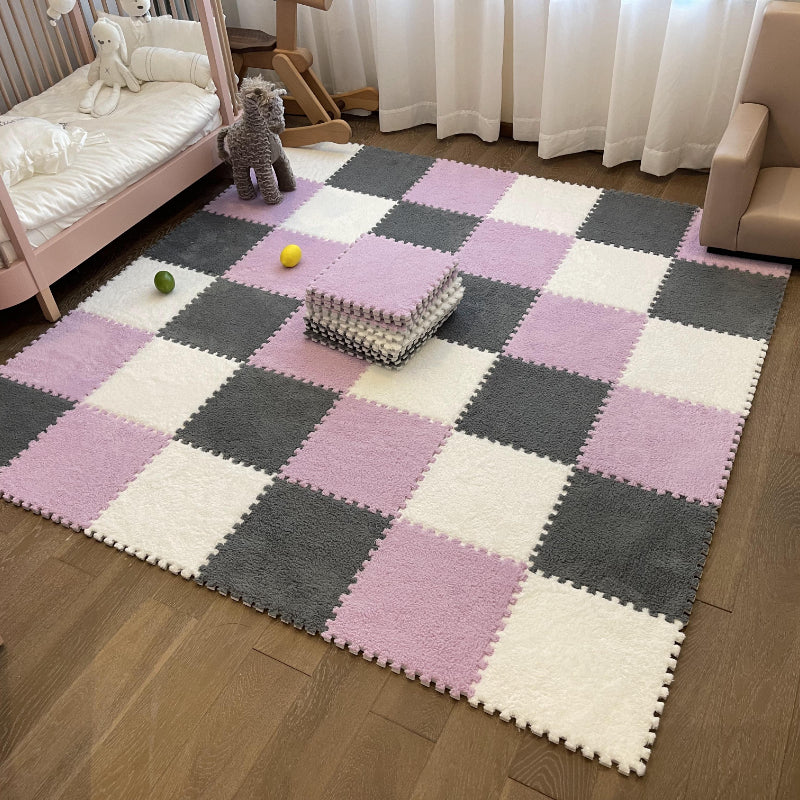 Modern Carpet Floor Tile Plush Cut Loose Lay Non-Skid Carpet Tile Dark Gray Light Purple 10-Piece Set Clearhalo 'Carpet Tiles & Carpet Squares' 'carpet_tiles_carpet_squares' 'Flooring 'Home Improvement' 'home_improvement' 'home_improvement_carpet_tiles_carpet_squares' Walls and Ceiling' 7215993