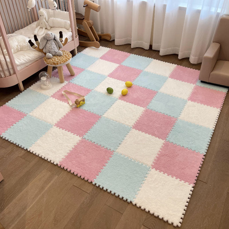 Modern Carpet Floor Tile Plush Cut Loose Lay Non-Skid Carpet Tile Light Blue-Pink 10-Piece Set Clearhalo 'Carpet Tiles & Carpet Squares' 'carpet_tiles_carpet_squares' 'Flooring 'Home Improvement' 'home_improvement' 'home_improvement_carpet_tiles_carpet_squares' Walls and Ceiling' 7215994