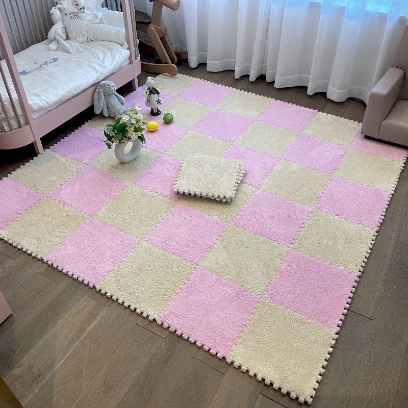 Modern Carpet Floor Tile Plush Cut Loose Lay Non-Skid Carpet Tile Purple - Khaki 10-Piece Set Clearhalo 'Carpet Tiles & Carpet Squares' 'carpet_tiles_carpet_squares' 'Flooring 'Home Improvement' 'home_improvement' 'home_improvement_carpet_tiles_carpet_squares' Walls and Ceiling' 7215995