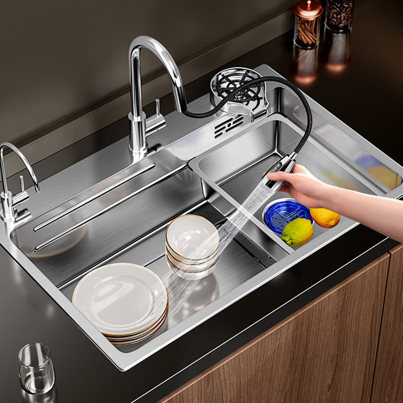 Modern Kitchen Sink Stainless Rectangular Pull-out Faucet Kitchen Sink Clearhalo 'Home Improvement' 'home_improvement' 'home_improvement_kitchen_sinks' 'Kitchen Remodel & Kitchen Fixtures' 'Kitchen Sinks & Faucet Components' 'Kitchen Sinks' 'kitchen_sinks' 7216390