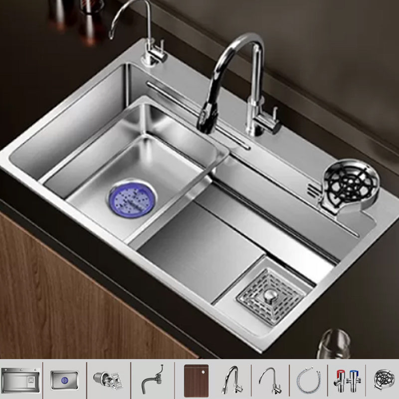 Modern Kitchen Sink Stainless Rectangular Pull-out Faucet Kitchen Sink Sink with Faucet Pull Out Faucet Clearhalo 'Home Improvement' 'home_improvement' 'home_improvement_kitchen_sinks' 'Kitchen Remodel & Kitchen Fixtures' 'Kitchen Sinks & Faucet Components' 'Kitchen Sinks' 'kitchen_sinks' 7216391