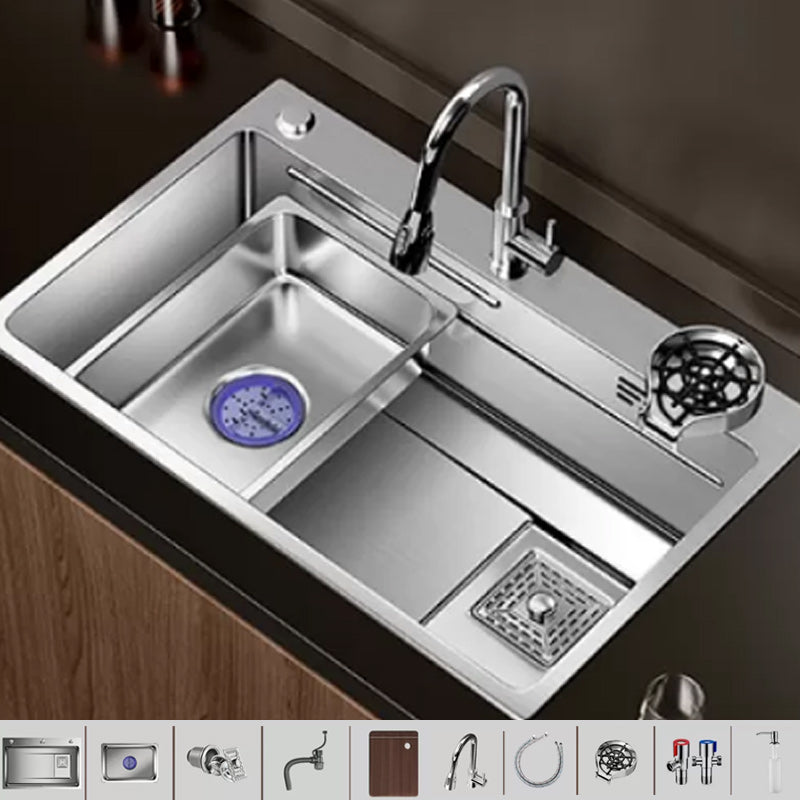 Modern Kitchen Sink Stainless Rectangular Pull-out Faucet Kitchen Sink Sink with Faucet Double Tap for Water Purification Clearhalo 'Home Improvement' 'home_improvement' 'home_improvement_kitchen_sinks' 'Kitchen Remodel & Kitchen Fixtures' 'Kitchen Sinks & Faucet Components' 'Kitchen Sinks' 'kitchen_sinks' 7216393