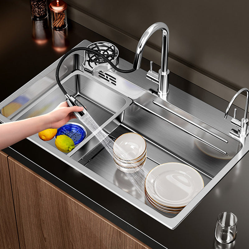 Modern Kitchen Sink Stainless Rectangular Pull-out Faucet Kitchen Sink Clearhalo 'Home Improvement' 'home_improvement' 'home_improvement_kitchen_sinks' 'Kitchen Remodel & Kitchen Fixtures' 'Kitchen Sinks & Faucet Components' 'Kitchen Sinks' 'kitchen_sinks' 7216394