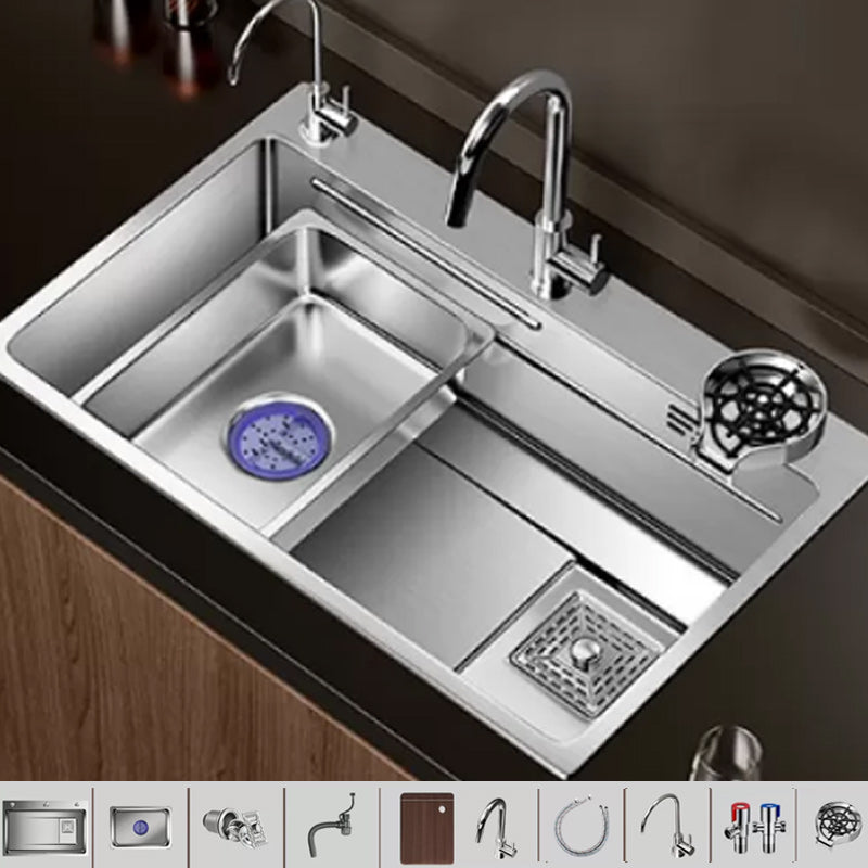 Modern Kitchen Sink Stainless Rectangular Pull-out Faucet Kitchen Sink Sink with Faucet Gooseneck Faucet Clearhalo 'Home Improvement' 'home_improvement' 'home_improvement_kitchen_sinks' 'Kitchen Remodel & Kitchen Fixtures' 'Kitchen Sinks & Faucet Components' 'Kitchen Sinks' 'kitchen_sinks' 7216395