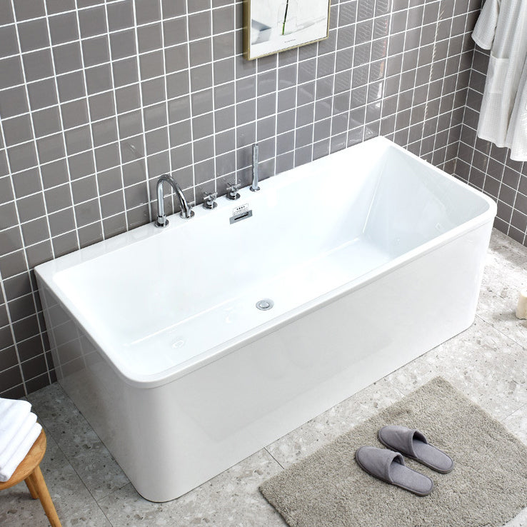 Modern Rectangular Bath Acrylic Stand Alone White Soaking Bathtub No Waterfall, No Constant Temperature Tub with Silver 5-Piece Set Clearhalo 'Bathroom Remodel & Bathroom Fixtures' 'Bathtubs' 'Home Improvement' 'home_improvement' 'home_improvement_bathtubs' 'Showers & Bathtubs' 7218610