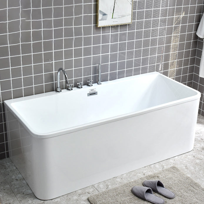 Modern Rectangular Bath Acrylic Stand Alone White Soaking Bathtub 67"L x 30"W x 23"H No Waterfall, No Constant Temperature Tub with Silver 5-Piece Set Clearhalo 'Bathroom Remodel & Bathroom Fixtures' 'Bathtubs' 'Home Improvement' 'home_improvement' 'home_improvement_bathtubs' 'Showers & Bathtubs' 7218613