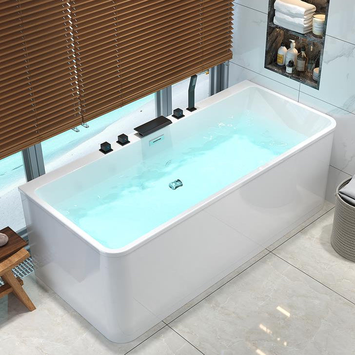 Modern Rectangular Bath Acrylic Stand Alone White Soaking Bathtub Waterfall Comes Out Tub with Black 5-Piece Set Clearhalo 'Bathroom Remodel & Bathroom Fixtures' 'Bathtubs' 'Home Improvement' 'home_improvement' 'home_improvement_bathtubs' 'Showers & Bathtubs' 7218614