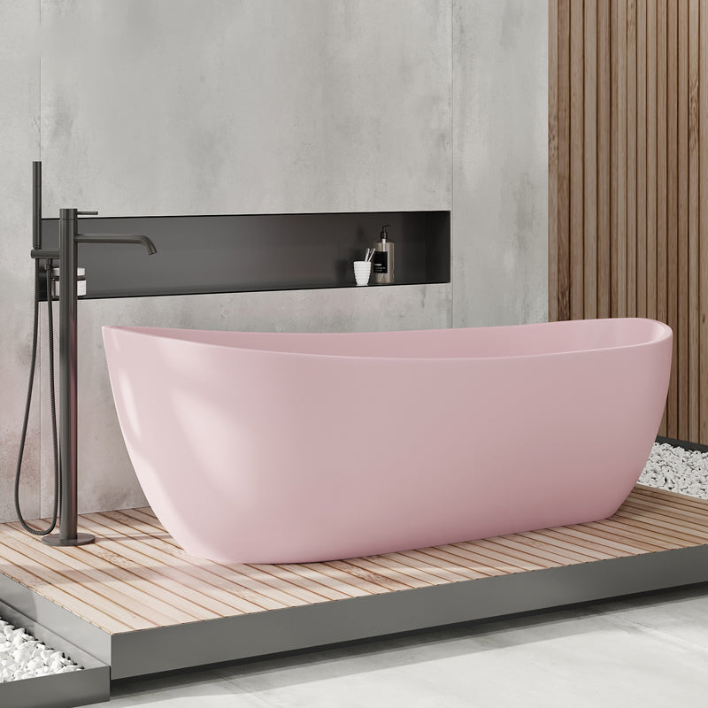 Antique Finish Soaking Modern Bathtub Stand Alone Oval Bath Tub Pink 63"L x 31"W x 25"H Clearhalo 'Bathroom Remodel & Bathroom Fixtures' 'Bathtubs' 'Home Improvement' 'home_improvement' 'home_improvement_bathtubs' 'Showers & Bathtubs' 7218674