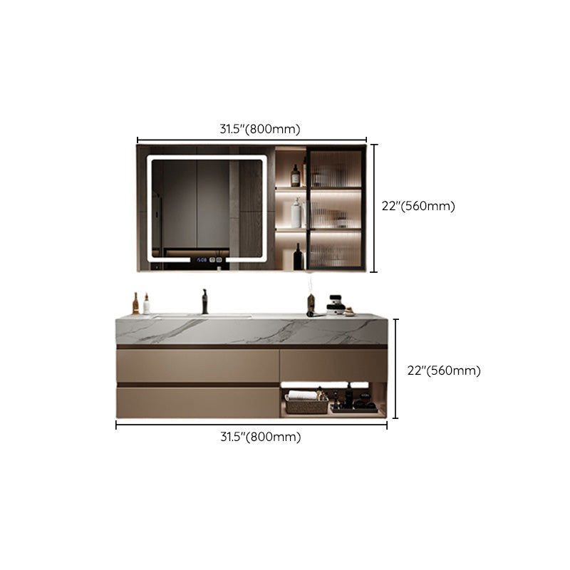 Glam Bath Vanity Quartz Top Standalone Cabinet and 3 Drawers Wall-Mounted Vanity Set Clearhalo 'Bathroom Remodel & Bathroom Fixtures' 'Bathroom Vanities' 'bathroom_vanities' 'Home Improvement' 'home_improvement' 'home_improvement_bathroom_vanities' 7218763