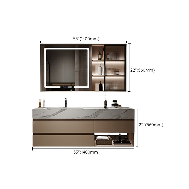 Glam Bath Vanity Quartz Top Standalone Cabinet and 3 Drawers Wall-Mounted Vanity Set Clearhalo 'Bathroom Remodel & Bathroom Fixtures' 'Bathroom Vanities' 'bathroom_vanities' 'Home Improvement' 'home_improvement' 'home_improvement_bathroom_vanities' 7218769