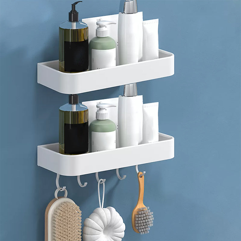 White 2-Piece Bathroom Hardware Modern Bathroom Accessory Set, Bath Shelf 2 Piece Set Bath Shelf （With Hook 12"L） Clearhalo 'Bathroom Hardware Sets' 'Bathroom Hardware' 'Bathroom Remodel & Bathroom Fixtures' 'bathroom_hardware_sets' 'Home Improvement' 'home_improvement' 'home_improvement_bathroom_hardware_sets' 7219942