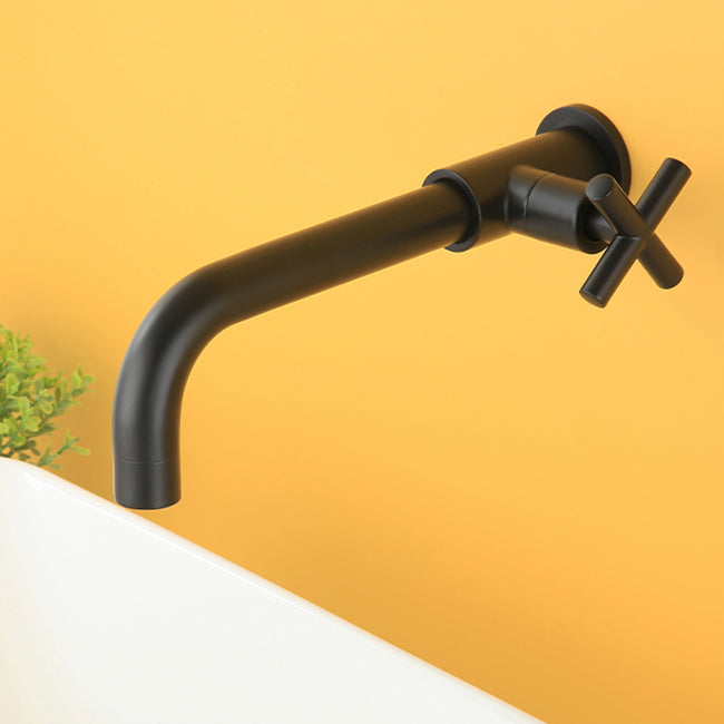 Widespread Wall Mounted Bathroom Sink Faucet Cross Handle Low Arc Faucet Clearhalo 'Bathroom Remodel & Bathroom Fixtures' 'Bathroom Sink Faucets' 'Bathroom Sinks & Faucet Components' 'bathroom_sink_faucets' 'Home Improvement' 'home_improvement' 'home_improvement_bathroom_sink_faucets' 7221167