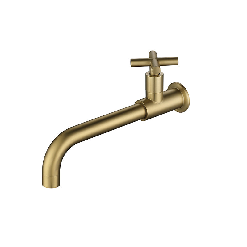 Widespread Wall Mounted Bathroom Sink Faucet Cross Handle Low Arc Faucet Gold 9" Top Handle Clearhalo 'Bathroom Remodel & Bathroom Fixtures' 'Bathroom Sink Faucets' 'Bathroom Sinks & Faucet Components' 'bathroom_sink_faucets' 'Home Improvement' 'home_improvement' 'home_improvement_bathroom_sink_faucets' 7221191
