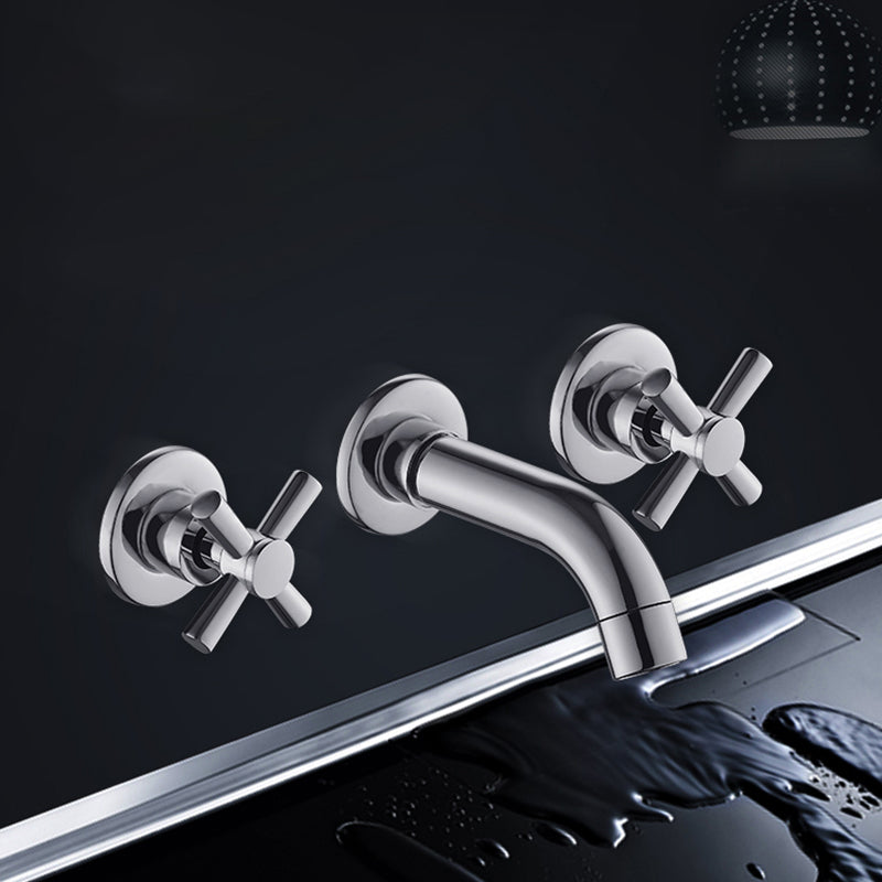 Modern Bathroom Faucet Wall Mounted Cross Handles Low Arc Faucet Clearhalo 'Bathroom Remodel & Bathroom Fixtures' 'Bathroom Sink Faucets' 'Bathroom Sinks & Faucet Components' 'bathroom_sink_faucets' 'Home Improvement' 'home_improvement' 'home_improvement_bathroom_sink_faucets' 7221204