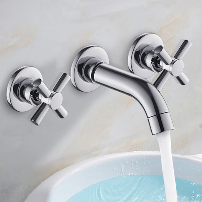 Modern Bathroom Faucet Wall Mounted Cross Handles Low Arc Faucet Clearhalo 'Bathroom Remodel & Bathroom Fixtures' 'Bathroom Sink Faucets' 'Bathroom Sinks & Faucet Components' 'bathroom_sink_faucets' 'Home Improvement' 'home_improvement' 'home_improvement_bathroom_sink_faucets' 7221206