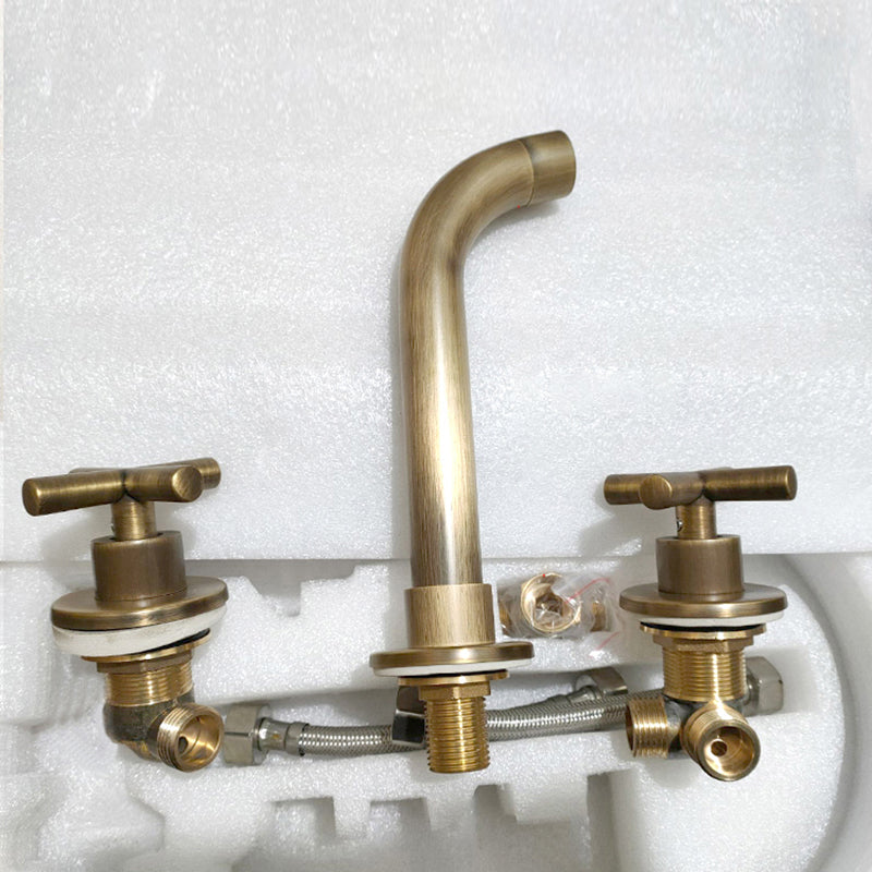 Modern Bathroom Faucet Wall Mounted Cross Handles Low Arc Faucet Bronze Long Clearhalo 'Bathroom Remodel & Bathroom Fixtures' 'Bathroom Sink Faucets' 'Bathroom Sinks & Faucet Components' 'bathroom_sink_faucets' 'Home Improvement' 'home_improvement' 'home_improvement_bathroom_sink_faucets' 7221208