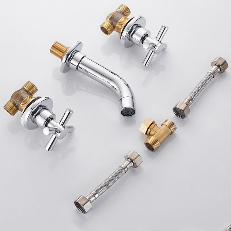 Modern Bathroom Faucet Wall Mounted Cross Handles Low Arc Faucet Clearhalo 'Bathroom Remodel & Bathroom Fixtures' 'Bathroom Sink Faucets' 'Bathroom Sinks & Faucet Components' 'bathroom_sink_faucets' 'Home Improvement' 'home_improvement' 'home_improvement_bathroom_sink_faucets' 7221209