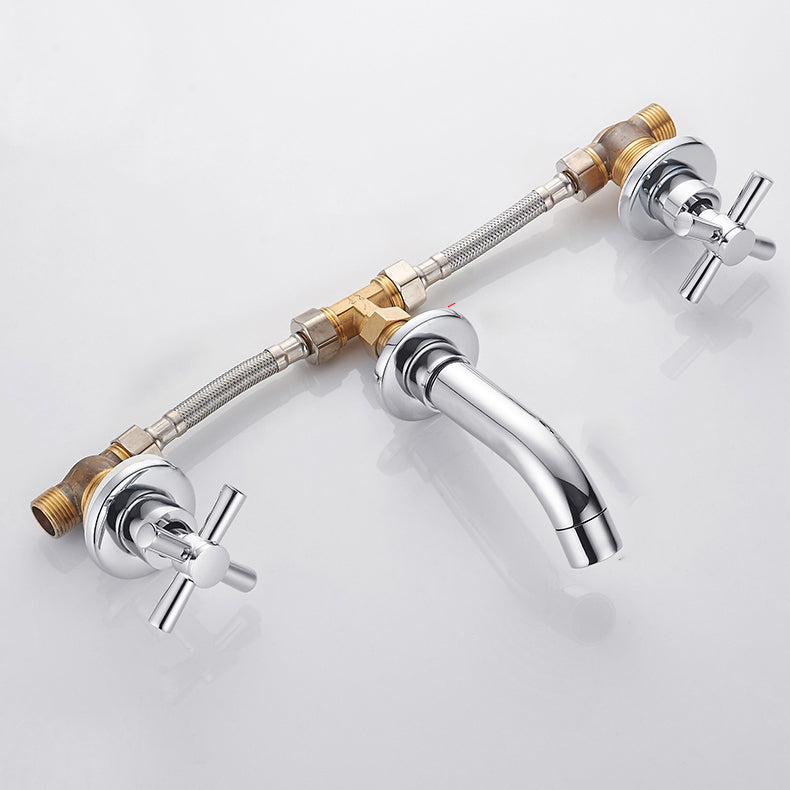Modern Bathroom Faucet Wall Mounted Cross Handles Low Arc Faucet Clearhalo 'Bathroom Remodel & Bathroom Fixtures' 'Bathroom Sink Faucets' 'Bathroom Sinks & Faucet Components' 'bathroom_sink_faucets' 'Home Improvement' 'home_improvement' 'home_improvement_bathroom_sink_faucets' 7221211