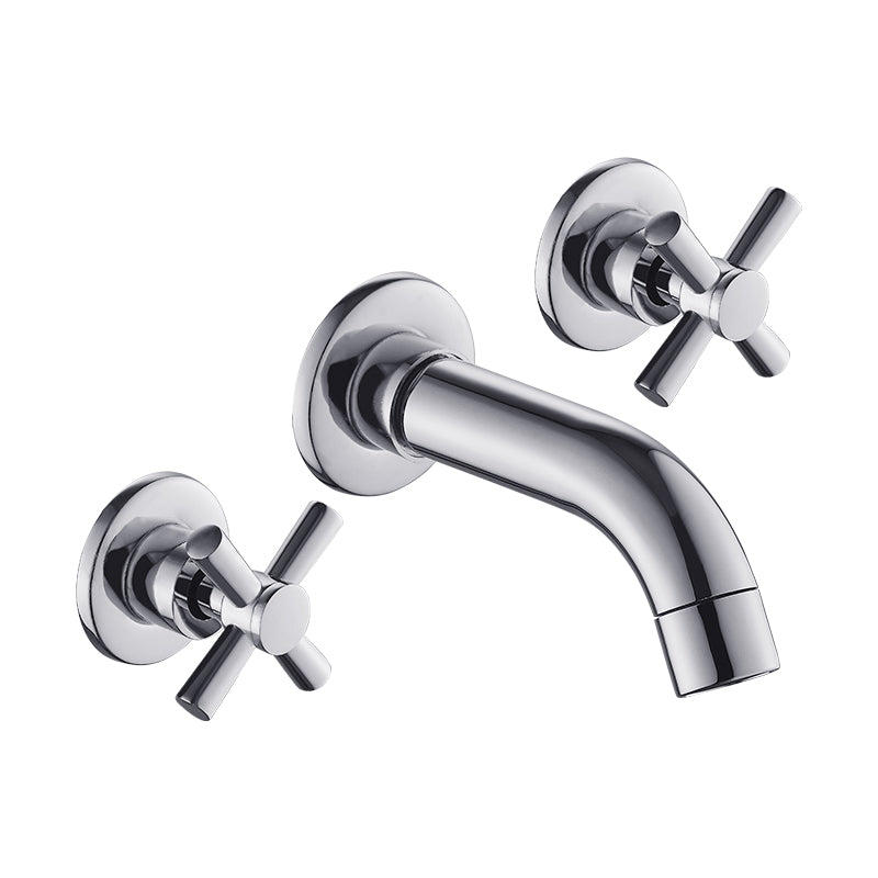 Modern Bathroom Faucet Wall Mounted Cross Handles Low Arc Faucet Clearhalo 'Bathroom Remodel & Bathroom Fixtures' 'Bathroom Sink Faucets' 'Bathroom Sinks & Faucet Components' 'bathroom_sink_faucets' 'Home Improvement' 'home_improvement' 'home_improvement_bathroom_sink_faucets' 7221213