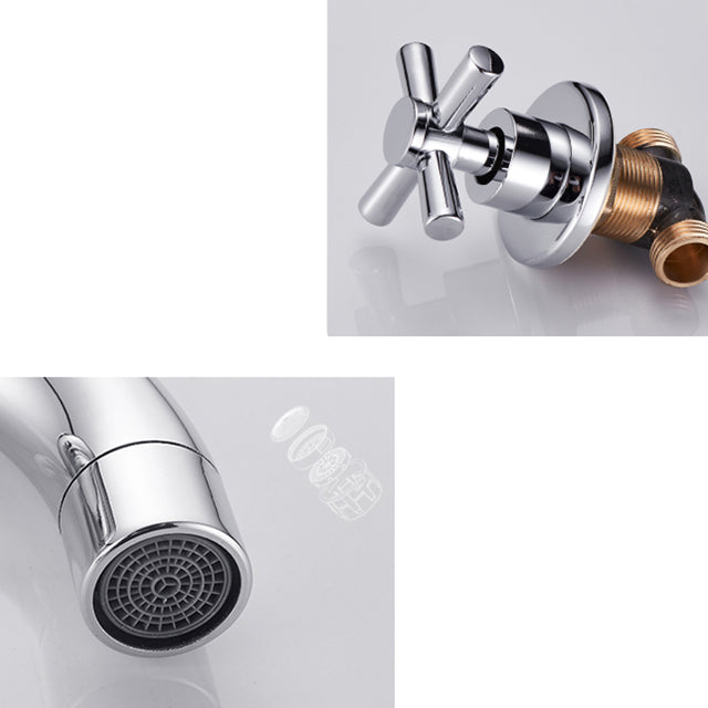 Modern Bathroom Faucet Wall Mounted Cross Handles Low Arc Faucet Clearhalo 'Bathroom Remodel & Bathroom Fixtures' 'Bathroom Sink Faucets' 'Bathroom Sinks & Faucet Components' 'bathroom_sink_faucets' 'Home Improvement' 'home_improvement' 'home_improvement_bathroom_sink_faucets' 7221215
