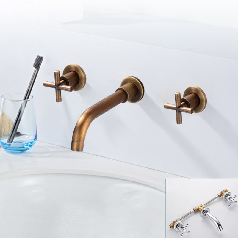 Modern Bathroom Faucet Wall Mounted Cross Handles Low Arc Faucet Bronze Short Clearhalo 'Bathroom Remodel & Bathroom Fixtures' 'Bathroom Sink Faucets' 'Bathroom Sinks & Faucet Components' 'bathroom_sink_faucets' 'Home Improvement' 'home_improvement' 'home_improvement_bathroom_sink_faucets' 7221216