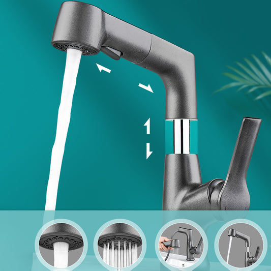 Modern Low Arc Sink Faucet with Single Handle Bathroom Lifting Faucet Clearhalo 'Bathroom Remodel & Bathroom Fixtures' 'Bathroom Sink Faucets' 'Bathroom Sinks & Faucet Components' 'bathroom_sink_faucets' 'Home Improvement' 'home_improvement' 'home_improvement_bathroom_sink_faucets' 7221226