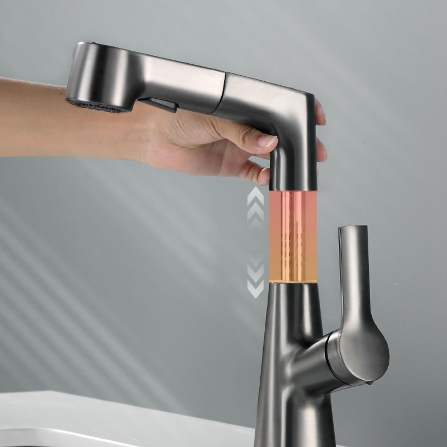 Modern Low Arc Sink Faucet with Single Handle Bathroom Lifting Faucet Clearhalo 'Bathroom Remodel & Bathroom Fixtures' 'Bathroom Sink Faucets' 'Bathroom Sinks & Faucet Components' 'bathroom_sink_faucets' 'Home Improvement' 'home_improvement' 'home_improvement_bathroom_sink_faucets' 7221235
