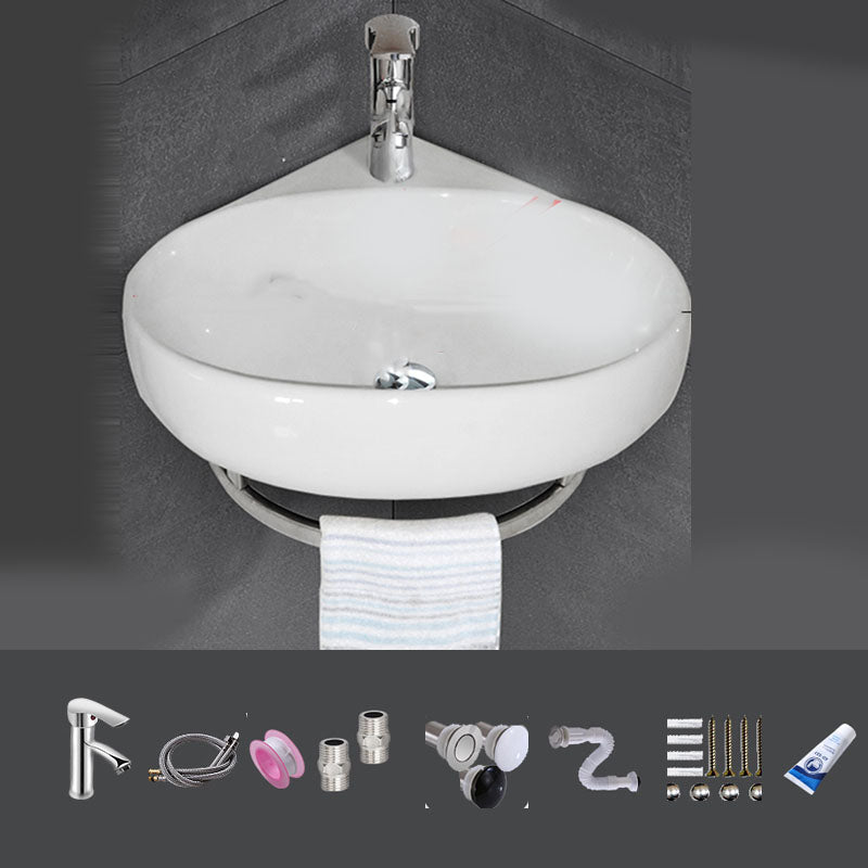 Bathroom Sink White Ceramic Wall-mounted Mirror Faucet Anti-spill Sink 9"L x 9"W x 9"H Sink with Faucet Clearhalo 'Bathroom Remodel & Bathroom Fixtures' 'Bathroom Sinks & Faucet Components' 'Bathroom Sinks' 'bathroom_sink' 'Home Improvement' 'home_improvement' 'home_improvement_bathroom_sink' 7221285