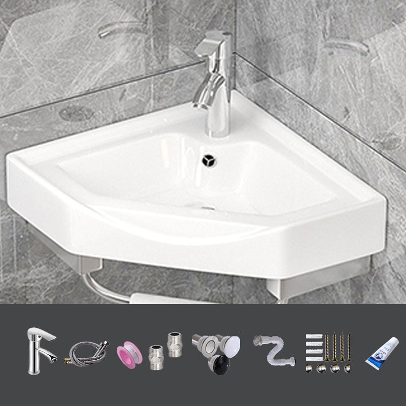 Bathroom Sink White Ceramic Wall-mounted Mirror Faucet Anti-spill Sink 15"L x 15"W x 8"H Sink with Faucet Clearhalo 'Bathroom Remodel & Bathroom Fixtures' 'Bathroom Sinks & Faucet Components' 'Bathroom Sinks' 'bathroom_sink' 'Home Improvement' 'home_improvement' 'home_improvement_bathroom_sink' 7221301