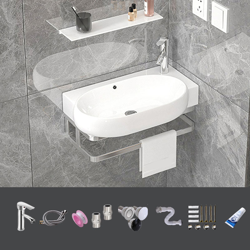 Bathroom Sink White Ceramic Wall-mounted Mirror Faucet Anti-spill Sink 17"L x 11"W x 9"H Sink with Faucet Clearhalo 'Bathroom Remodel & Bathroom Fixtures' 'Bathroom Sinks & Faucet Components' 'Bathroom Sinks' 'bathroom_sink' 'Home Improvement' 'home_improvement' 'home_improvement_bathroom_sink' 7221303