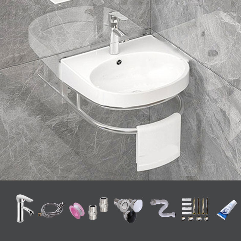 Bathroom Sink White Ceramic Wall-mounted Mirror Faucet Anti-spill Sink 16"L x 15"W x 7"H Sink with Faucet Clearhalo 'Bathroom Remodel & Bathroom Fixtures' 'Bathroom Sinks & Faucet Components' 'Bathroom Sinks' 'bathroom_sink' 'Home Improvement' 'home_improvement' 'home_improvement_bathroom_sink' 7221304