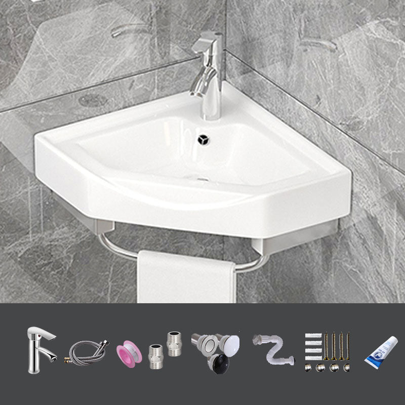 Bathroom Sink White Ceramic Wall-mounted Mirror Faucet Anti-spill Sink 17"L x 17"W x 10"H Sink with Faucet Clearhalo 'Bathroom Remodel & Bathroom Fixtures' 'Bathroom Sinks & Faucet Components' 'Bathroom Sinks' 'bathroom_sink' 'Home Improvement' 'home_improvement' 'home_improvement_bathroom_sink' 7221305